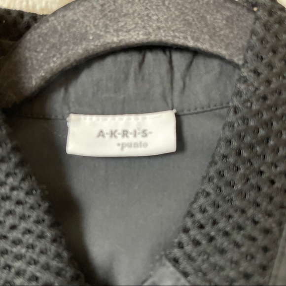 Akris Punto Top Button Down Shirt Black Mesh Collar & Cuffs Size 8 - Picture 5 of 13